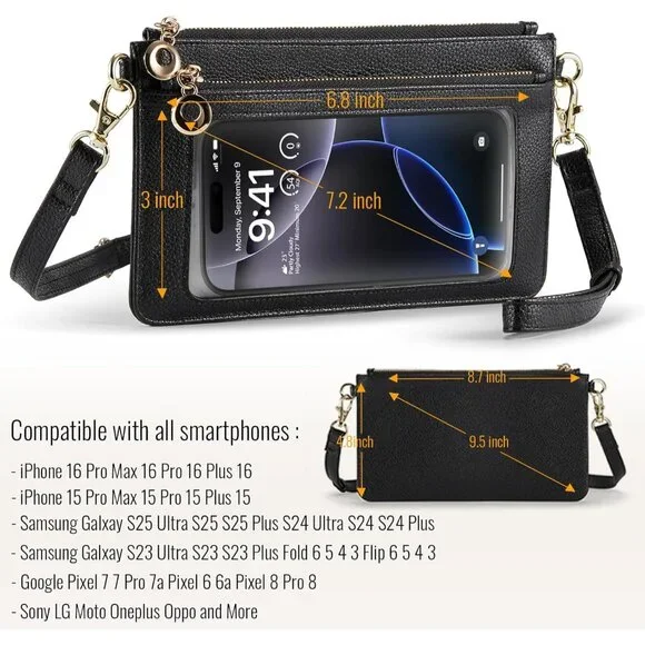 Chic Vegan Leather Mini Wallet Purse with Adjustable Strap & Touch Screen Access